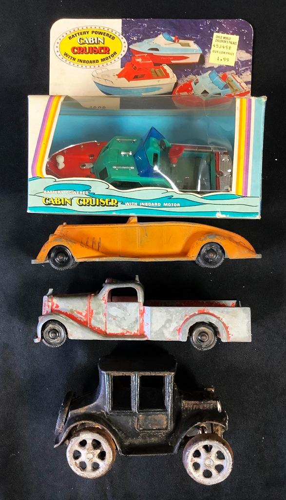 Antique Iron Toy Car;     2 Cast Metal Master Toy Cars;     Mercedes Model