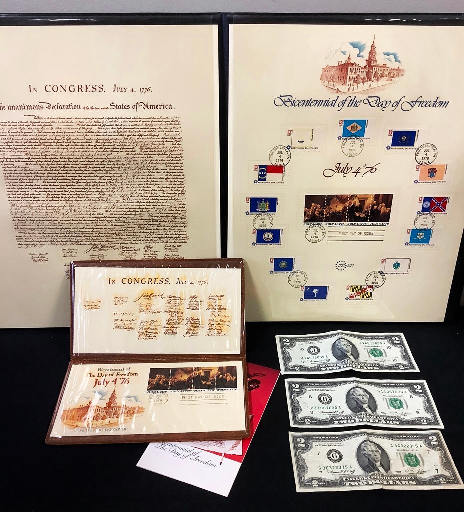 Estate Lot - Includes: 3 $2 Bills, Set Of Stamps, 2 Volumes The 50 Greatest
