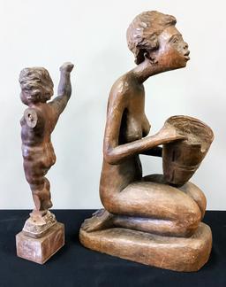 M. St. Felix Hand Carved African Woman W/ Basket - Signed, 25";     Putti F