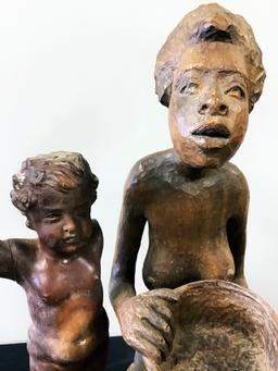 M. St. Felix Hand Carved African Woman W/ Basket - Signed, 25";     Putti F