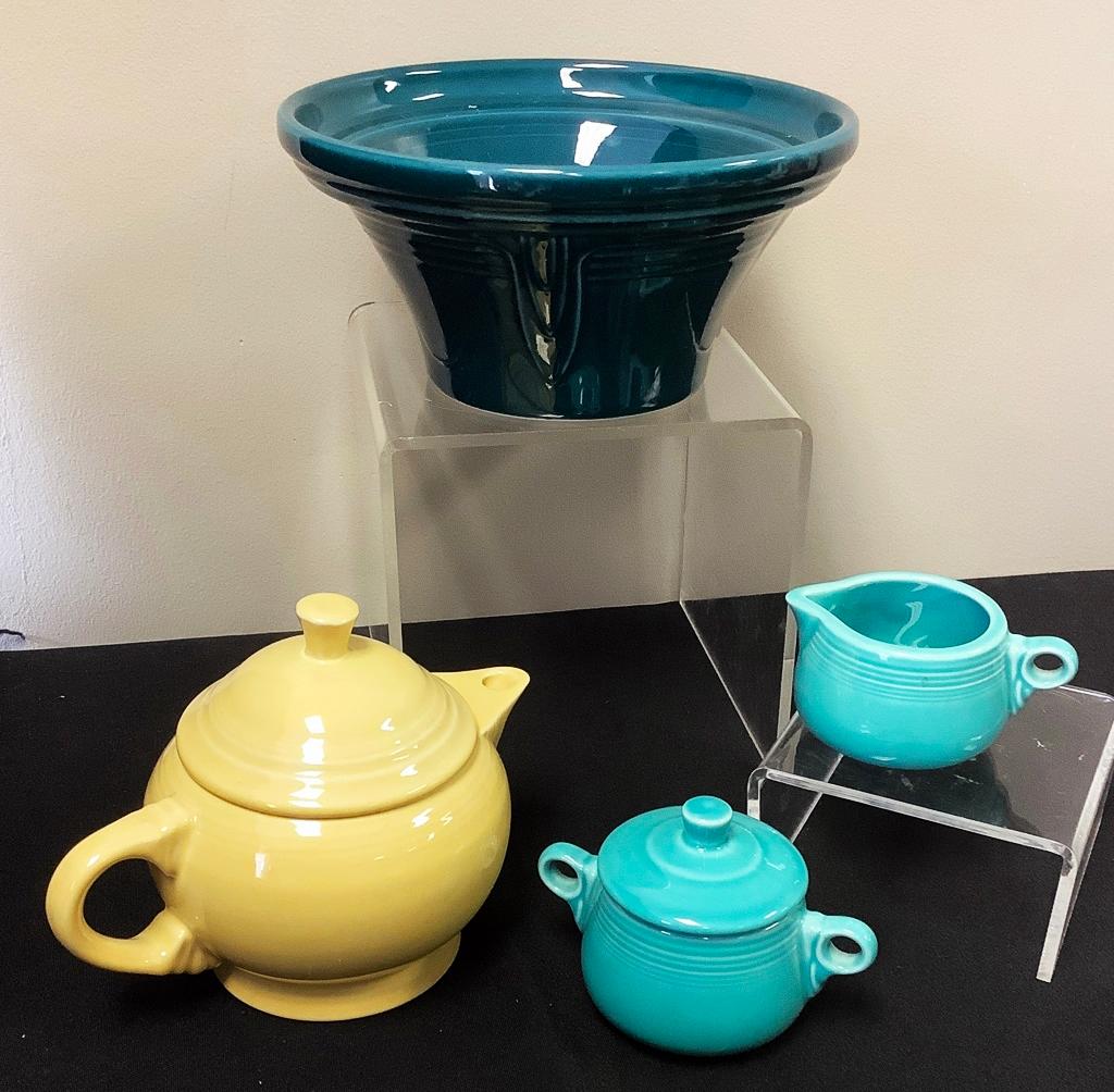 Fiestaware Creamer, Sugar Bowl, Teapot & 7½" Bowl