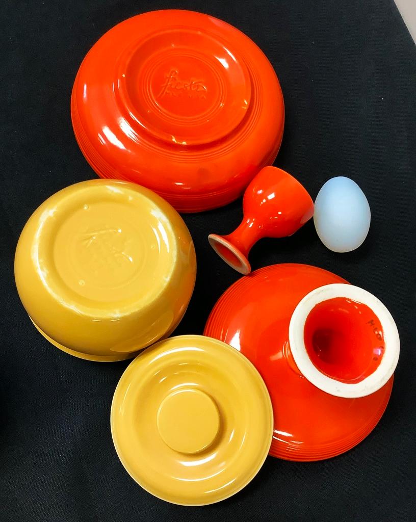 Fiestaware Egg Cup;     Fiestaware Covered Bowl;     Fiestaware Compote;