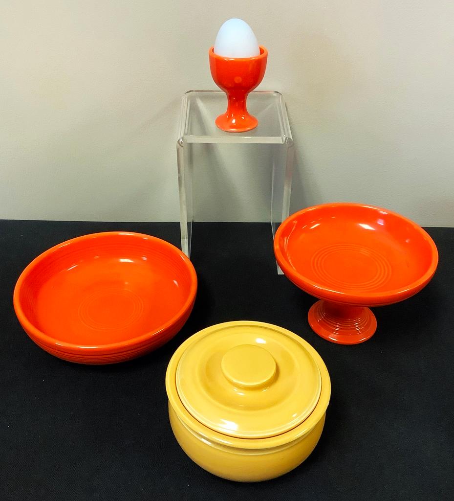 Fiestaware Egg Cup;     Fiestaware Covered Bowl;     Fiestaware Compote;