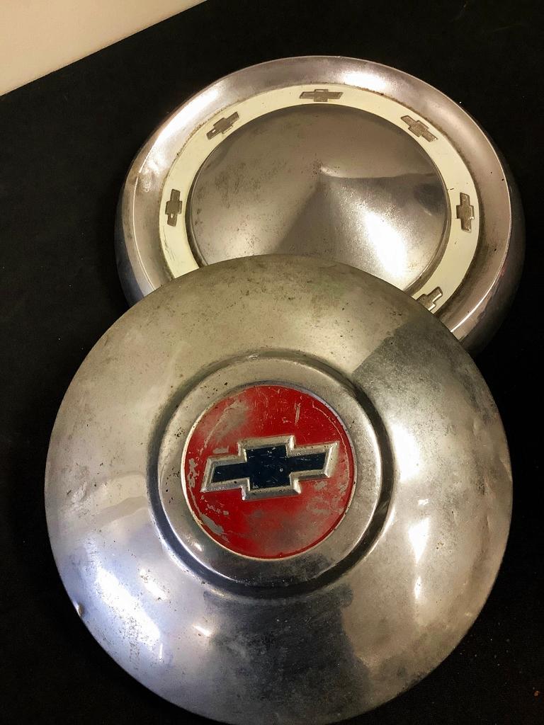 2 Vintage Chevrolet Hubcaps - 9½" & 10½"