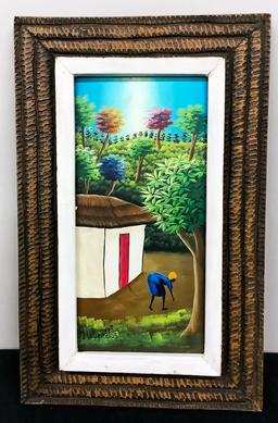 Jean Louis Senatus Oil On Masonite - Haitian Folk Art, Signed Lower Left, F