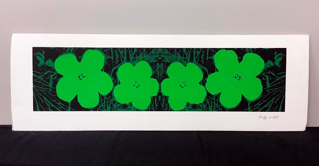 Andy Warhol Screen Print On Foam Board, Four Green Flowers, Signed Lower Ri