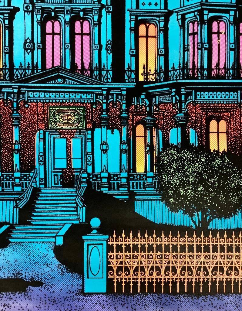 Vintage Western Graphics Corp. Velvet Black Light Poster - Ominous Mansion,