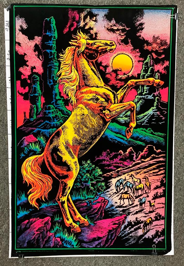 Vintage Western Graphics Corp. Velvet Black Light Poster - Stallion, Thumbt