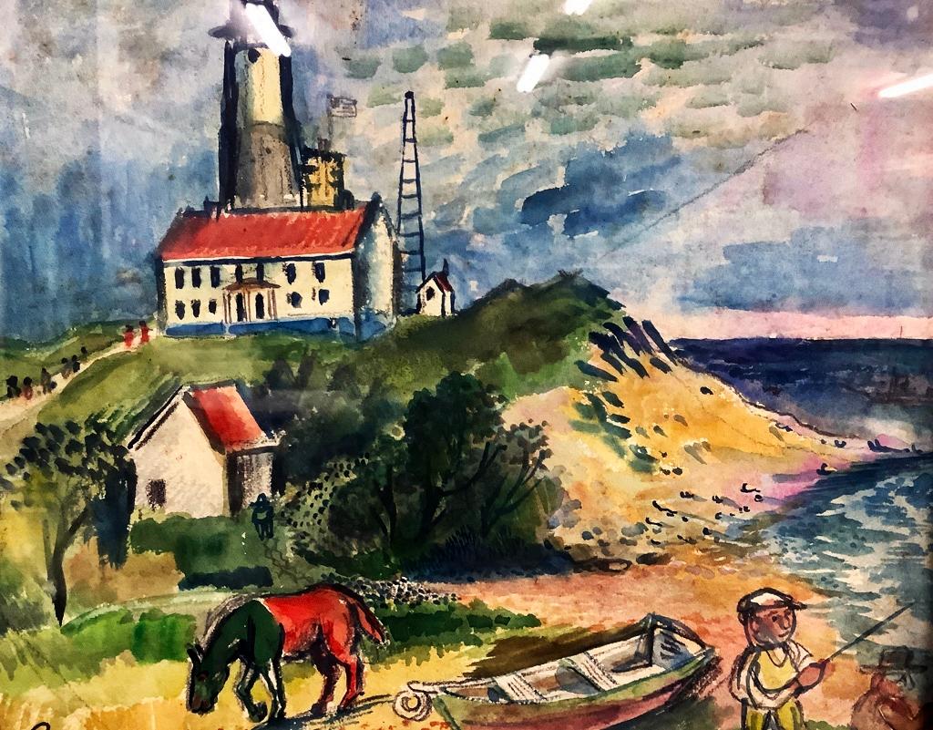 David Burliuk (1882-1957) Watercolor - Lighthouse, Signed Lower Left, 1947,