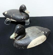 2 Antique Wooden Duck Decoys W/ Removable Heads - 7"x15"