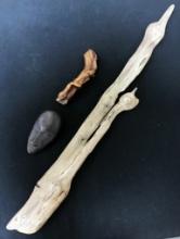 Carved Drift Wood Piece - 29";     Carved Wood Log W/ Lizard;     Carved Fa