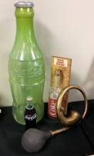 Old Brass Auto Horn;     Coca-Cola Novelty Item;     Coca-Cola Radio;     L