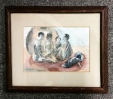 Helen Silver Painting - Group Of Ladies, Signed Lower Left '75, Framed W/ G