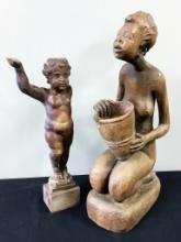 M. St. Felix Hand Carved African Woman W/ Basket - Signed, 25";     Putti F