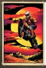 Vintage 1976 Velva-Print Black Light Poster - Night Rider, Thumbtack Holes
