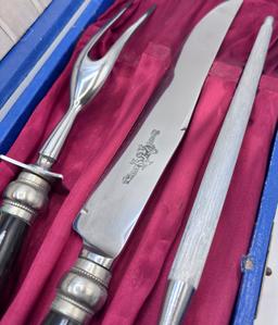 Nice Vintage Horn Carving Set - In Box