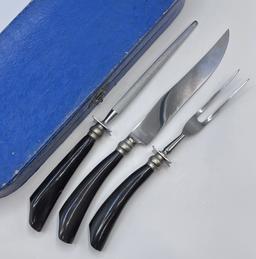 Nice Vintage Horn Carving Set - In Box