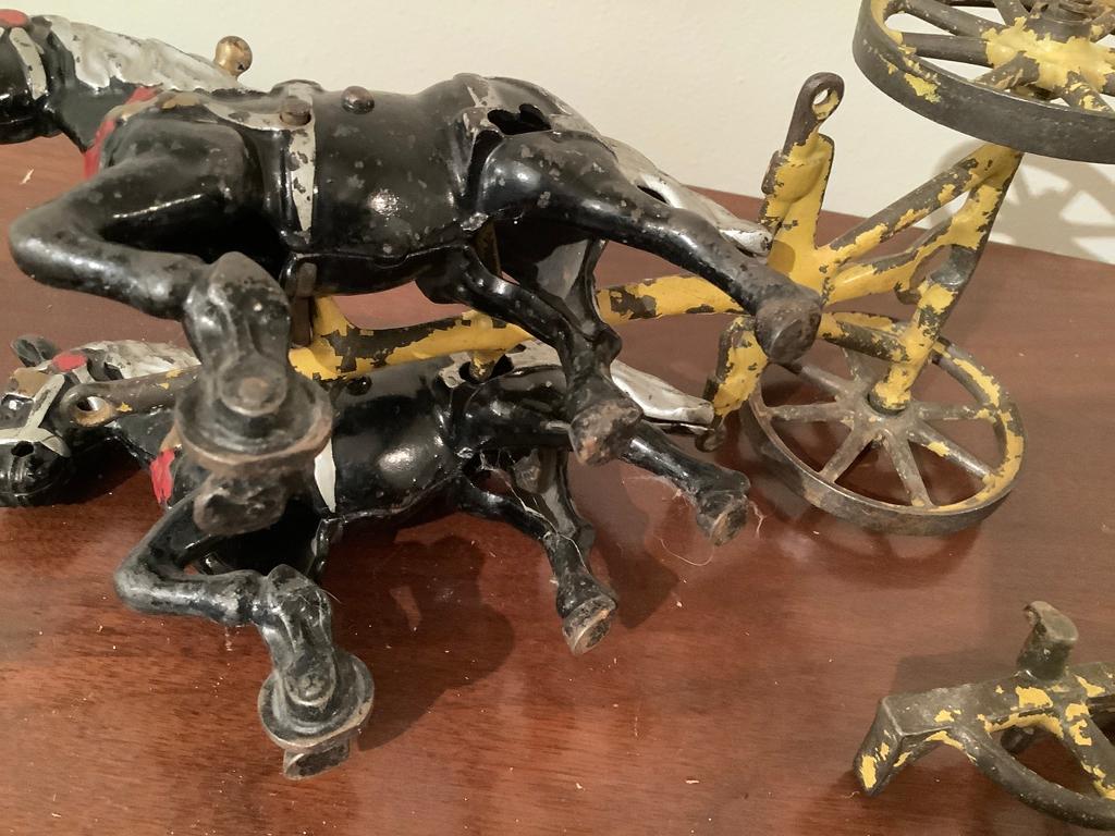 Antique Iron Toy - 2 Horses & Log, Hubley, Missing Driver, 15"x5"
