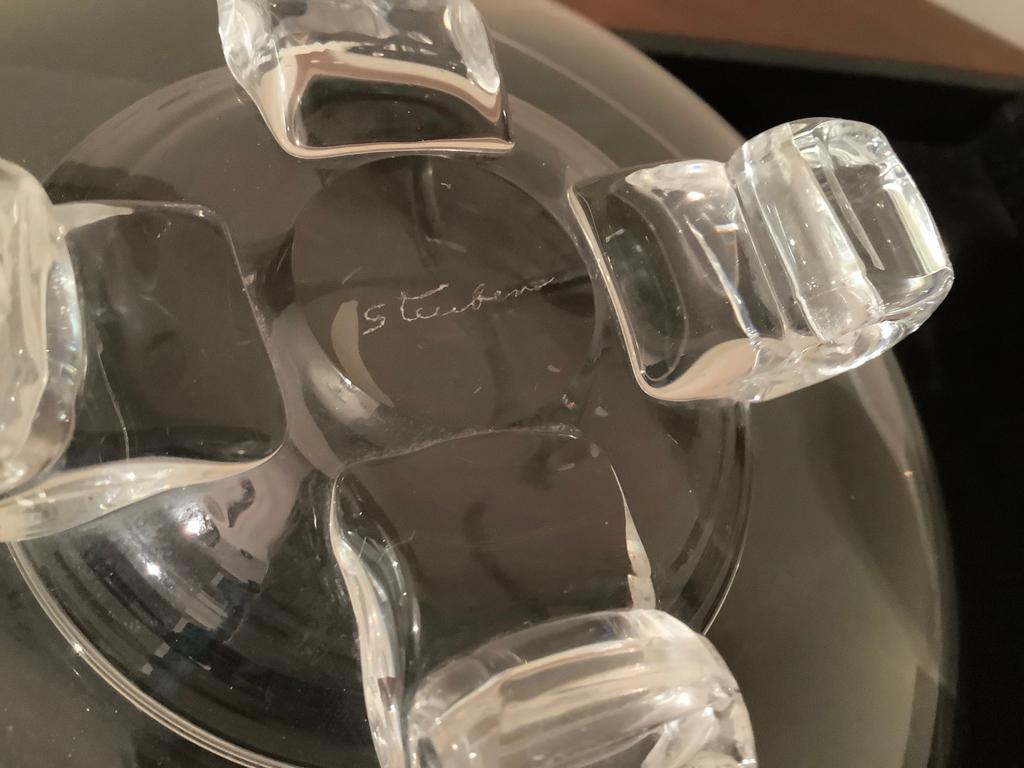 Steuben Crystal Bowl - Raised On 4 Scroll Feet, 8"