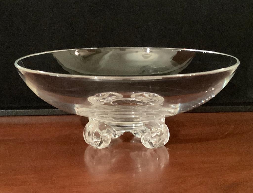 Steuben Crystal Bowl - Raised On 4 Scroll Feet, 8"
