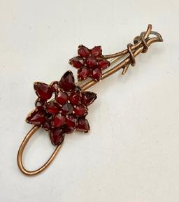 8kt Tested (unmarked) Garnet Dual Flower Pin - 1¾" W;     Pair 8kt Tested (