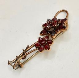 8kt Tested (unmarked) Garnet Dual Flower Pin - 1¾" W;     Pair 8kt Tested (