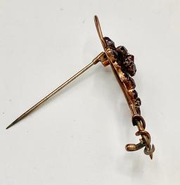 8kt Tested (unmarked) Garnet Dual Flower Pin - 1¾" W;     Pair 8kt Tested (