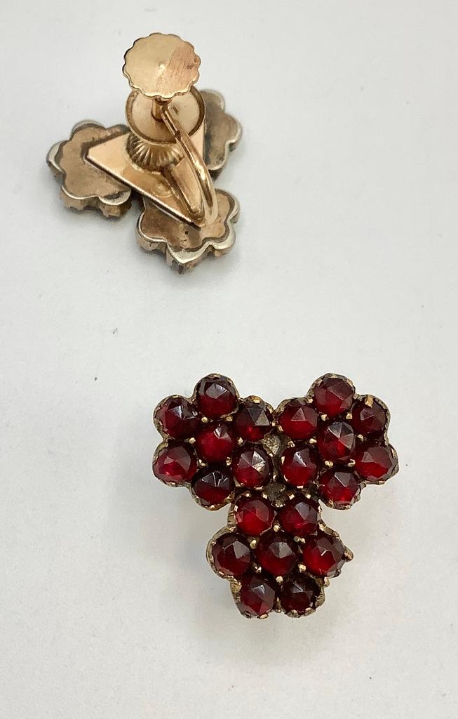 8kt Tested (unmarked) Garnet Dual Flower Pin - 1¾" W;     Pair 8kt Tested (
