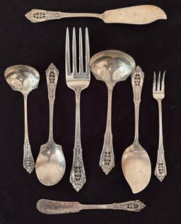 8 Pieces Wallace Sterling Rosepoint Flatware - Largest Is 8", 9.55 Ozt