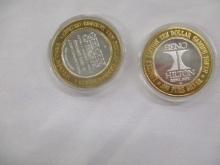 Rare Collectible Silver Sasino Tokens 1.3 oz each .999 Silver Reno Hilton, Reno Circus/Circus 2 item