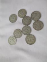 US Silver Franklin Halves- various dates/mints 10 coins