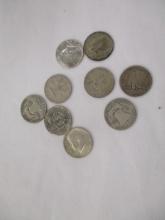 US Silver Halves Kennedy 90% (3) Kennedy (1) Franklin (4) Walker 1917 (1) 9 coins