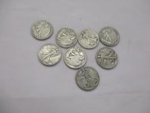 US Silver Walking Half Dollars 1917, 1918s 1920 (2), 1934s, 1935, 1936, 1937 8 coins