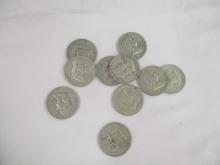 US Silver Franklin Halves - various dates/mints 10 coins