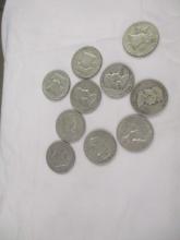 US Silver Franklin Halves- various dates/mints 10 coins