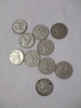 US Silver Franklin Halves- various dates/mints 10 coins