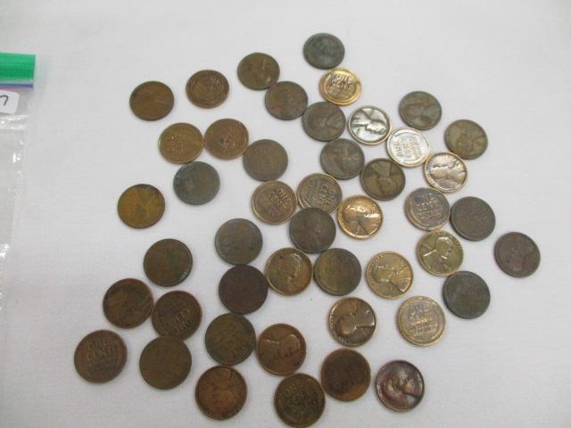 US Wheat cents, all Teens, some cleaned, 46 coins