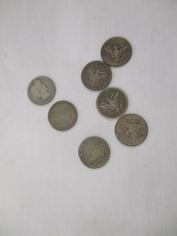 US Silver Barber Quarters 1908O, 1911D,1914(2),1915, 1916D & one no date, 6 coins