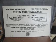 Great Northern Railway "Check Your Baggage" Masonite Sign - 36" x 24"