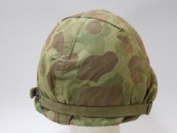 WWII M1 Helmet with USMC Camo Cover fixed bale frogskin "727"