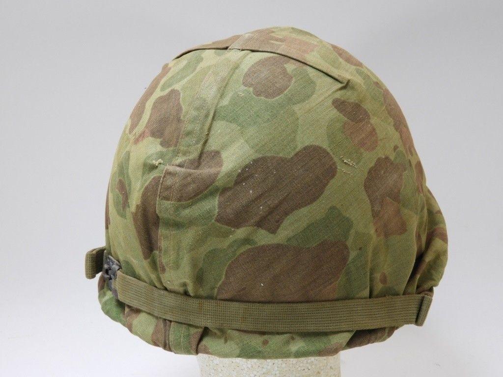 WWII M1 Helmet with USMC Camo Cover fixed bale frogskin "727"