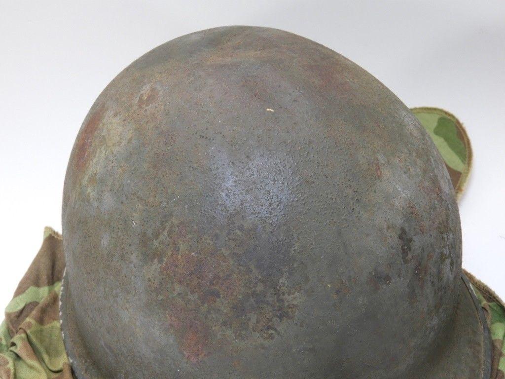 WWII M1 Helmet with USMC Camo Cover fixed bale frogskin "727"