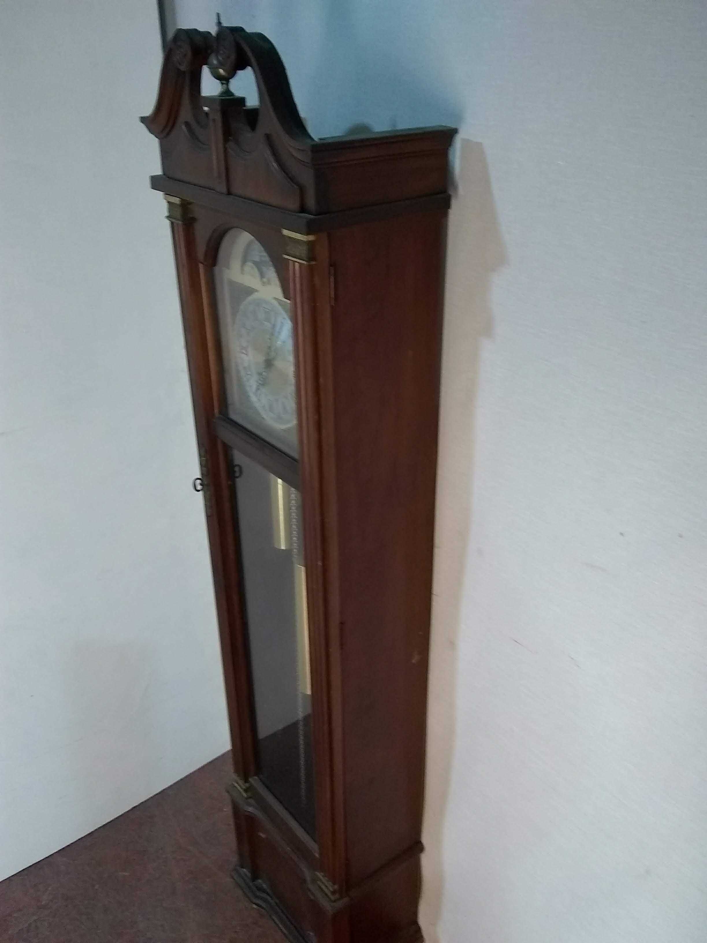 Vintage Mahogany Piper Grandfather Clock with Half Moon Dial