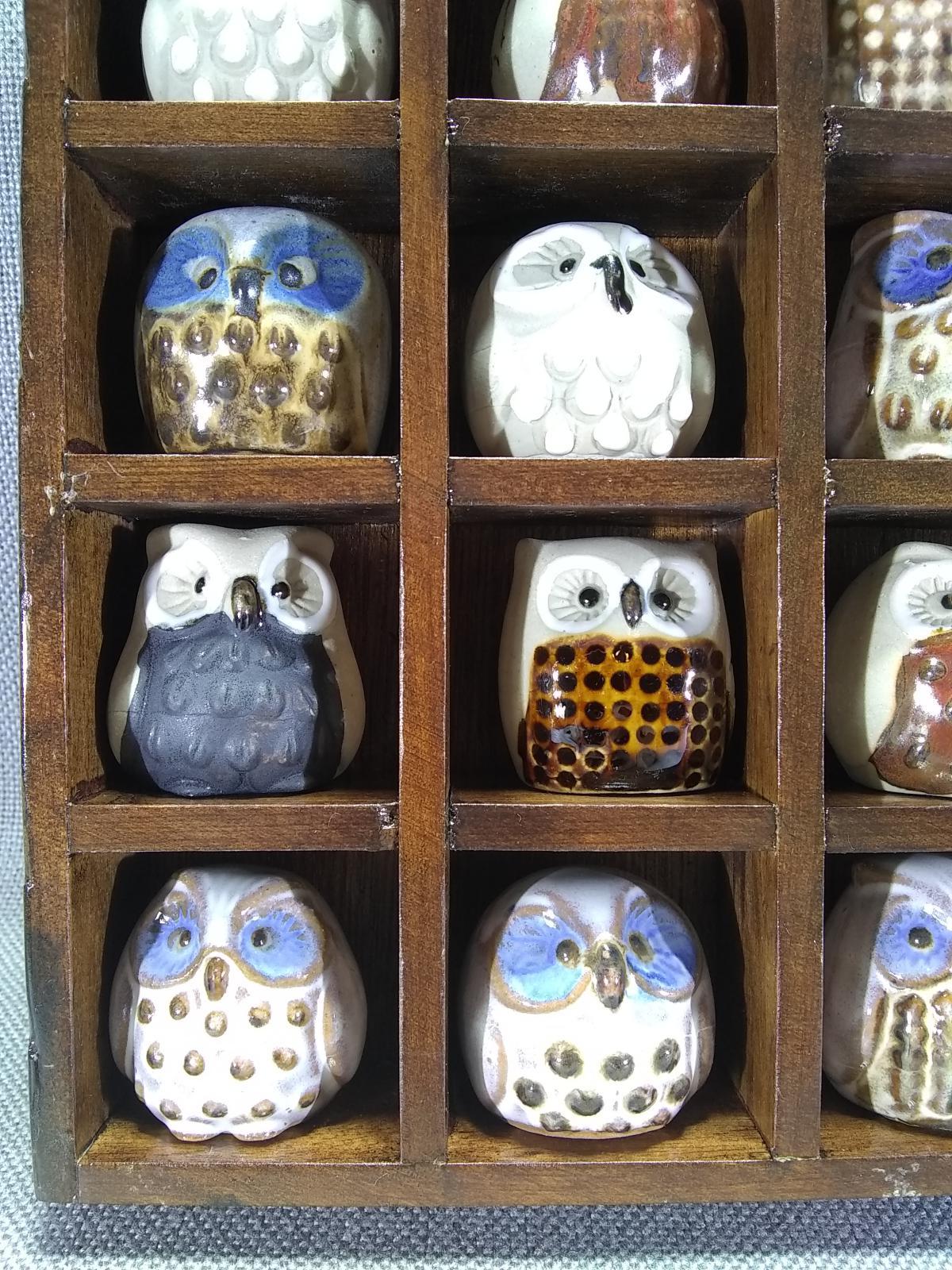 Shadow box Collection Miniature Pottery Owls