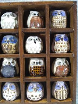 Shadow box Collection Miniature Pottery Owls