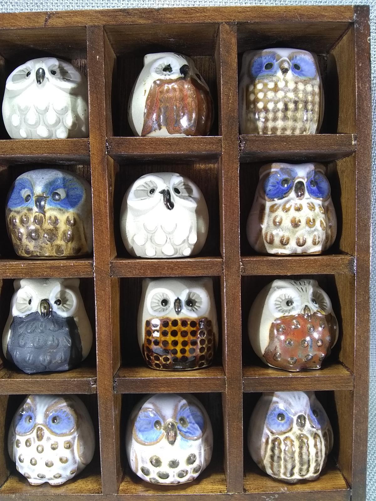 Shadow box Collection Miniature Pottery Owls