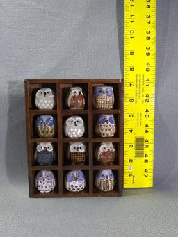 Shadow box Collection Miniature Pottery Owls