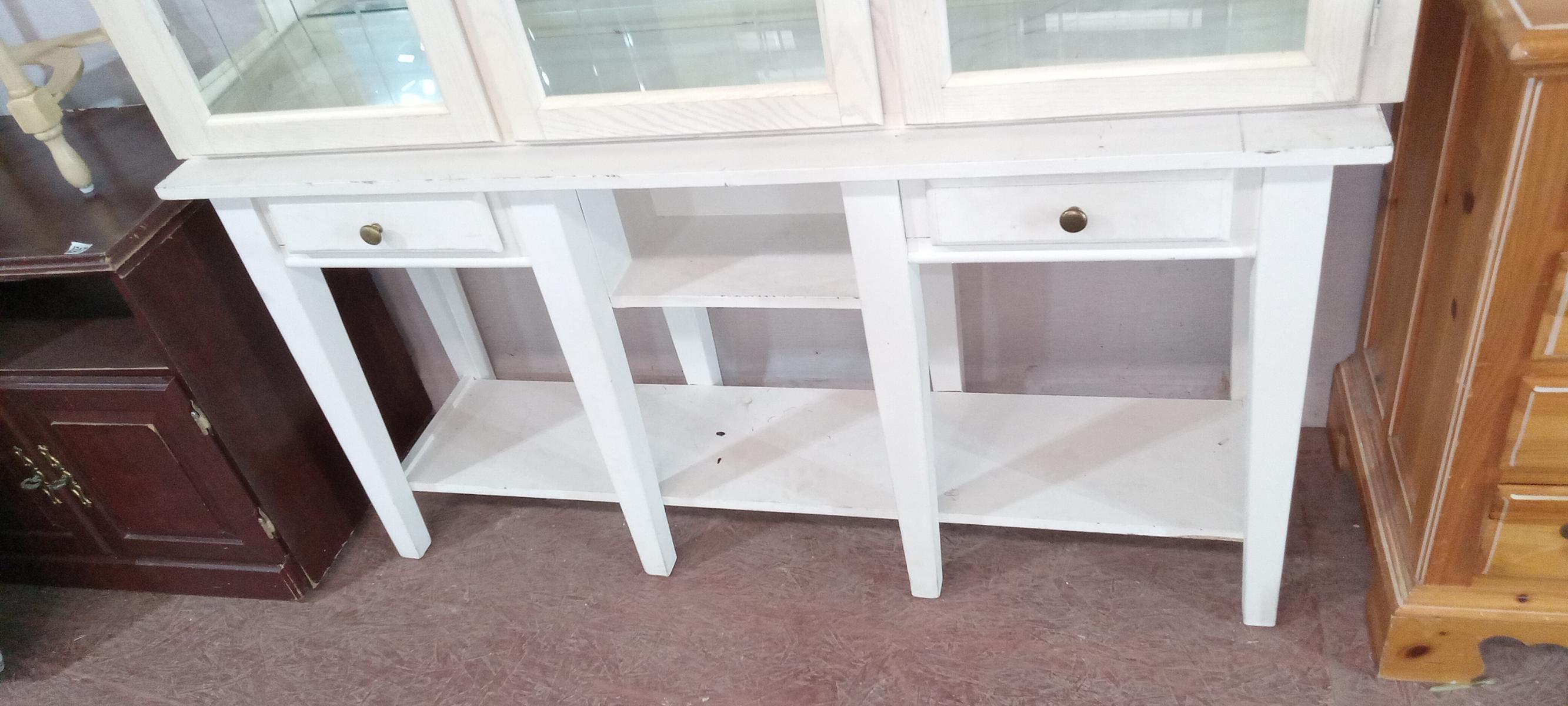 Bleached Oak China Hutch w/ PaintedTwo Drawer Sofa Table