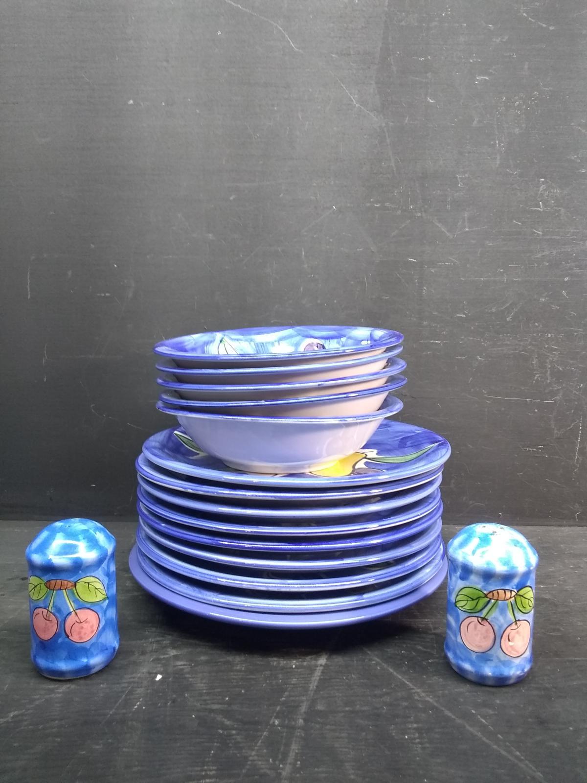 Contemporary China-Emerald  Collection -Blue with Fruit - 15 pcs