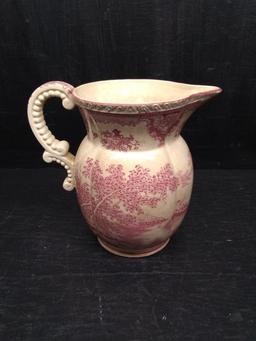 Antique Hand painted Japan Red Transferware Pitcher